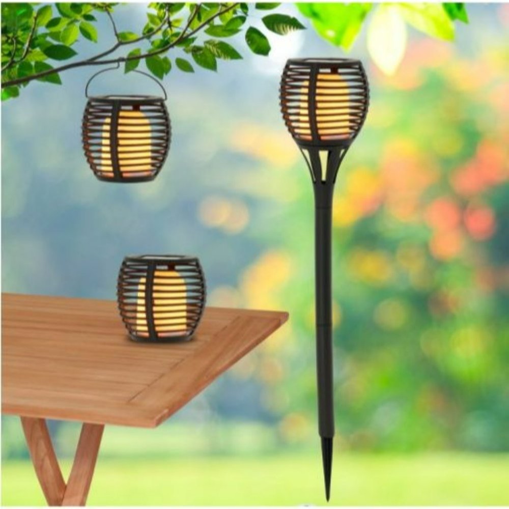3 in 1 (4PK) Solar Tiki Torches Outdoor with Flickering Flame